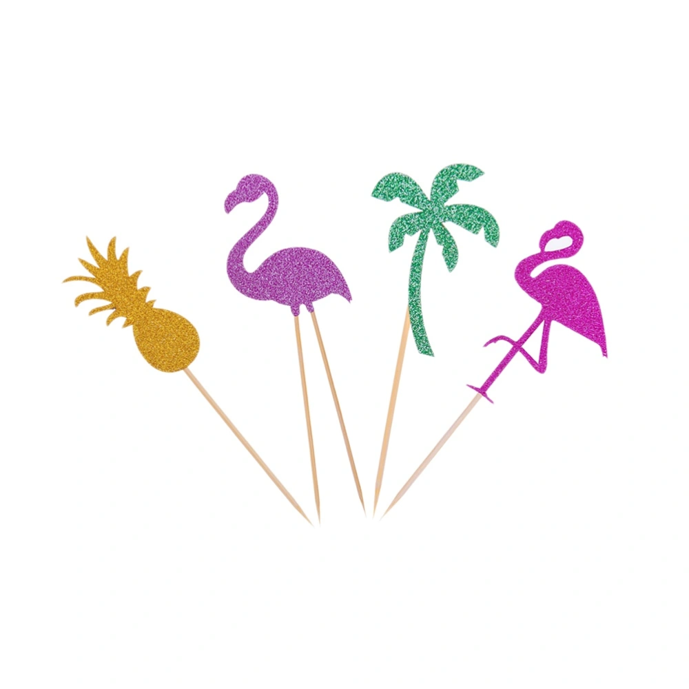 24pcs Flamingo Pineapple Coconut Tree Cake Toppers Glitter Cupcake Picks Cake Decoraiton for Birthday Hawaii Luau Party