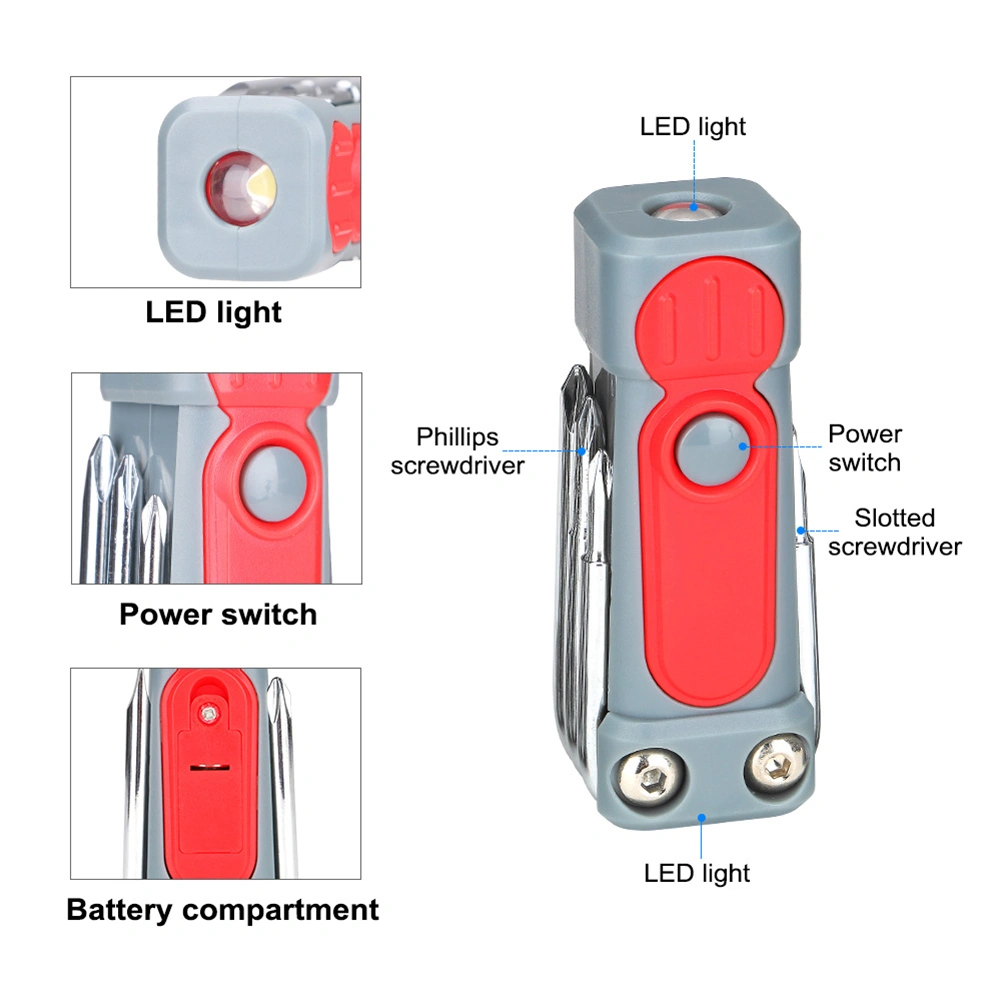 Multifunctional Screwdriver Mini Precision Screw Driver Dual Use Flashlight LED Light Red