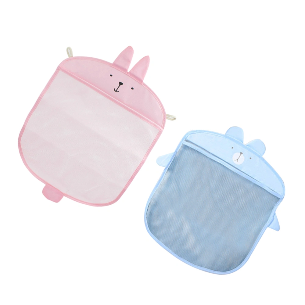 2pcs Multi-functional Wall-mounted Storage Bag with Sucker Cartoon Mesh Hanging Storage Container for Living Room Bathroom (Blue, Pink)