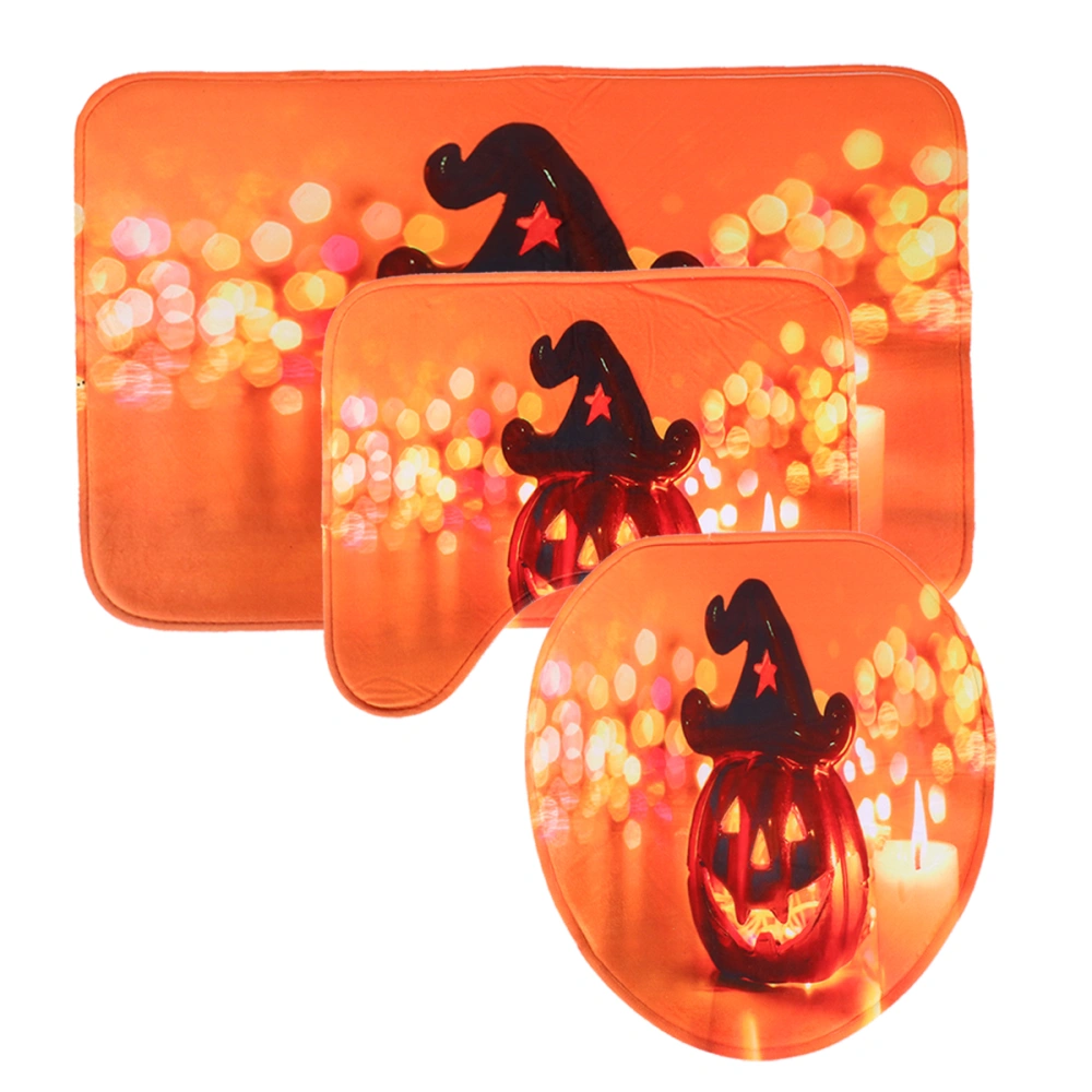 1 Set/3pcs Halloween Pumpkin Bathroom Rug Non-Slip Bath Mat Toilet Cover