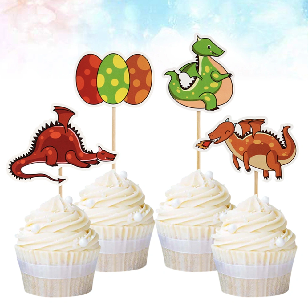 24pcs Dinosaur Cake Toppers Paper Picks Cupcake Decor Party Supplies for Birthday Baby Shower (6pcs Each Style)