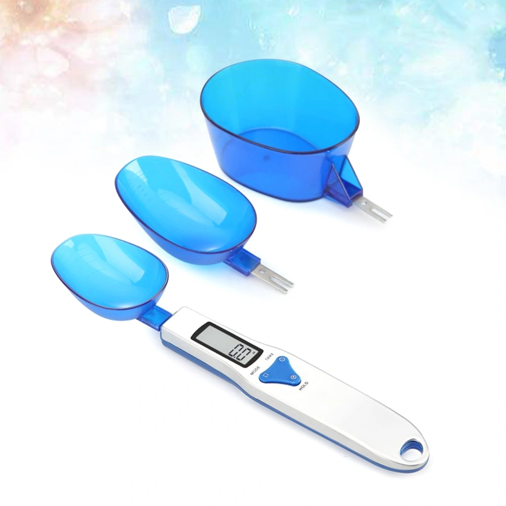 500/0.1 Gram Battery Powered Mini Size Kitchen Use Spoon Scale Plastic Household Metering Scale Electronic Balance Scale With 3 Replaceable Spoon Head No Battery Included(Blue)