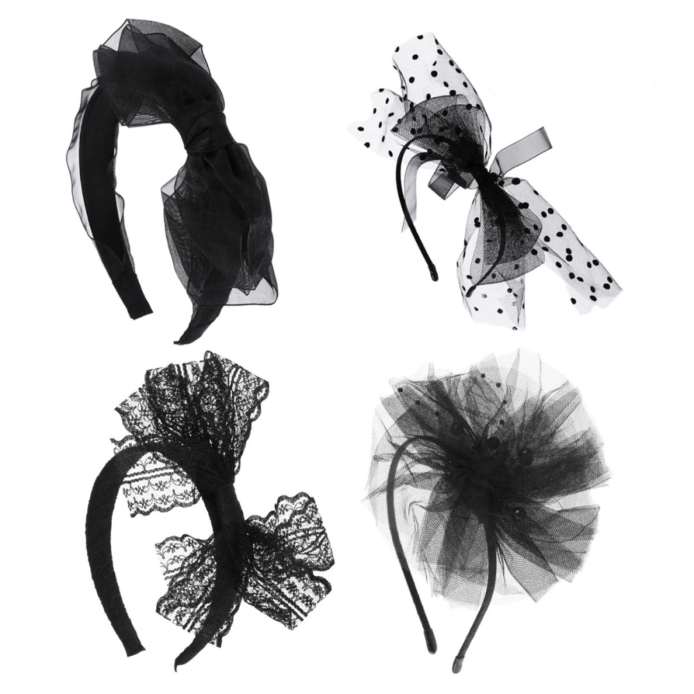 4pcs Women Girls Headdress Elegant Lace Flower Beads Hair Clips Hair Bands Party Hair Accessories (Black)