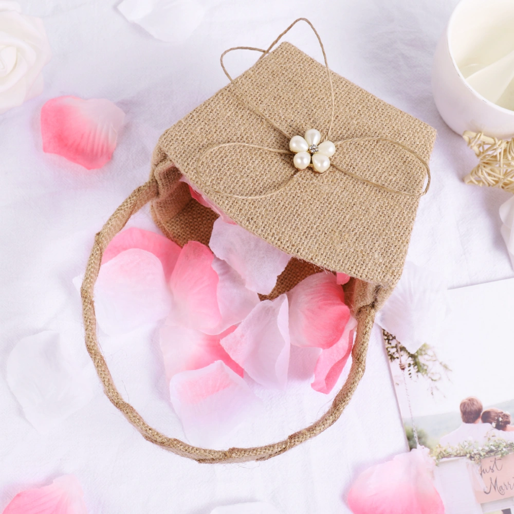 Vosarea Vintage Wedding Burlap Basket Western Rustic Lace Bowknot Flower Girl Basket with Handle