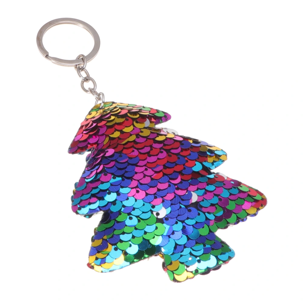 Colorful Christmas Tree Keychains Shiny Sequin Keychains Christmas Silver Chain Key Rings Pendant Ornaments Key Holder Christmas Party Supplies for Car Key Bag Decor