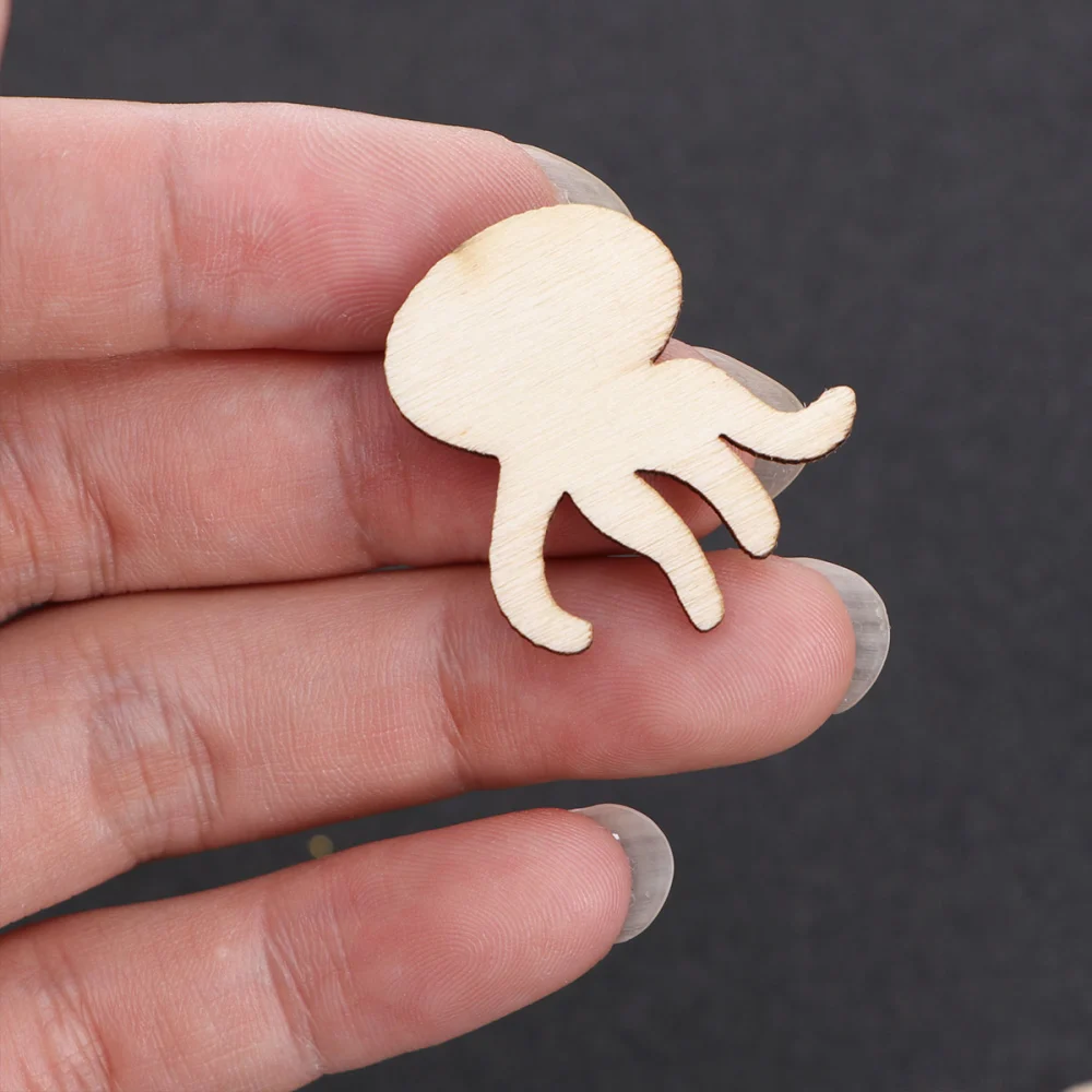 200pcs Cartoon Marine Animal Wooden Pieces DIY Cutouts Embellishments Wood Ornament Manual Accessories for Craft Art (No. 2) (Random Pattern)