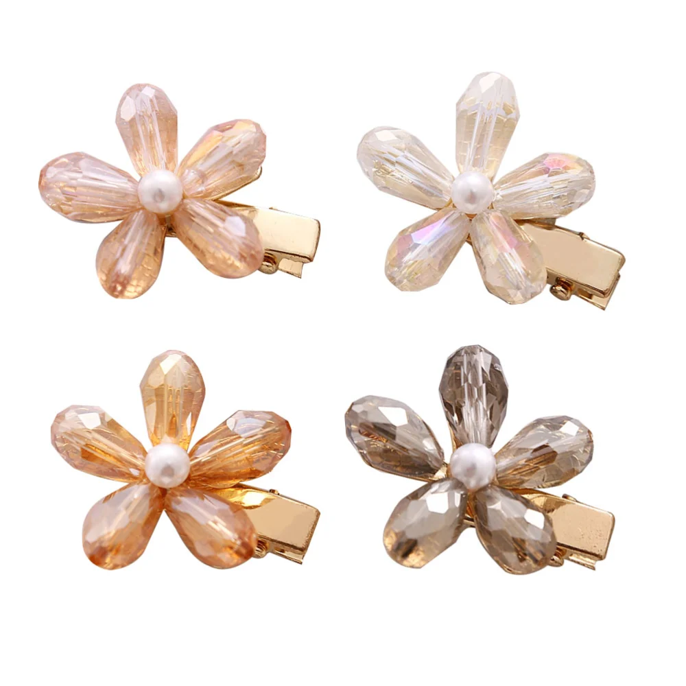 4pcs Crystal Flower Hair Clip Clip Hair Ornament for Women Girls Ladies