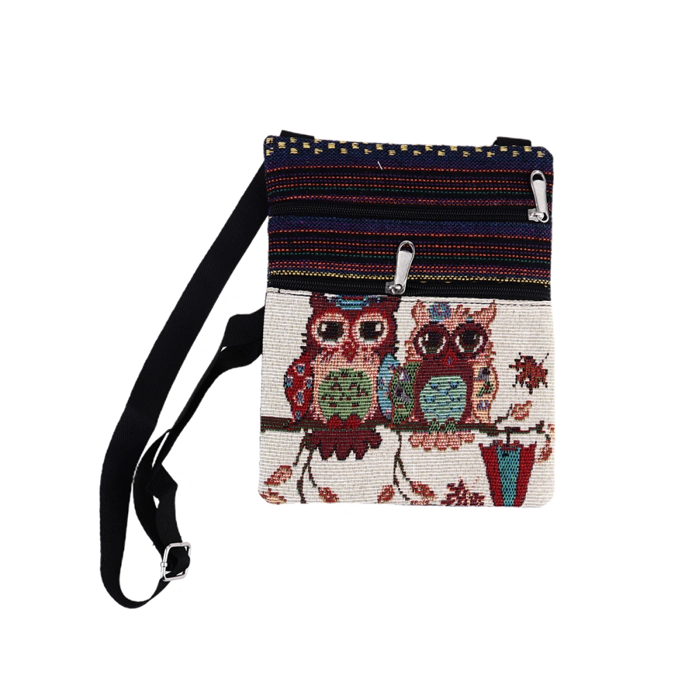 Blue Jacquard Thread Shoulder Bag Two Owl Printing Shoulder Pouch Large Capacity Crossbody Bag Durable Portable Lady Outdoor Tote Bag