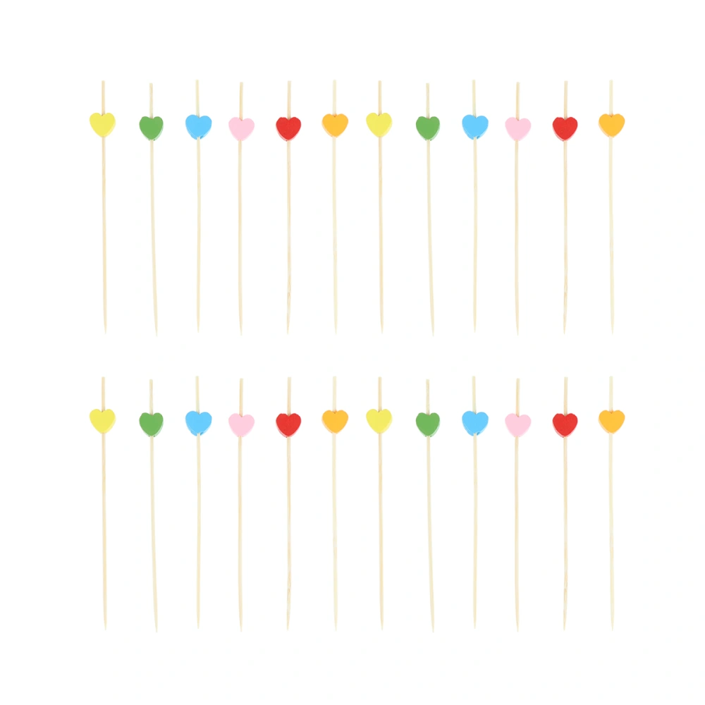 100Pcs Disposable Bamboo Fruit Picks Cocktail Picks Creative Toothpicks String Picks Party Supplies (Colorful Heart Styling)