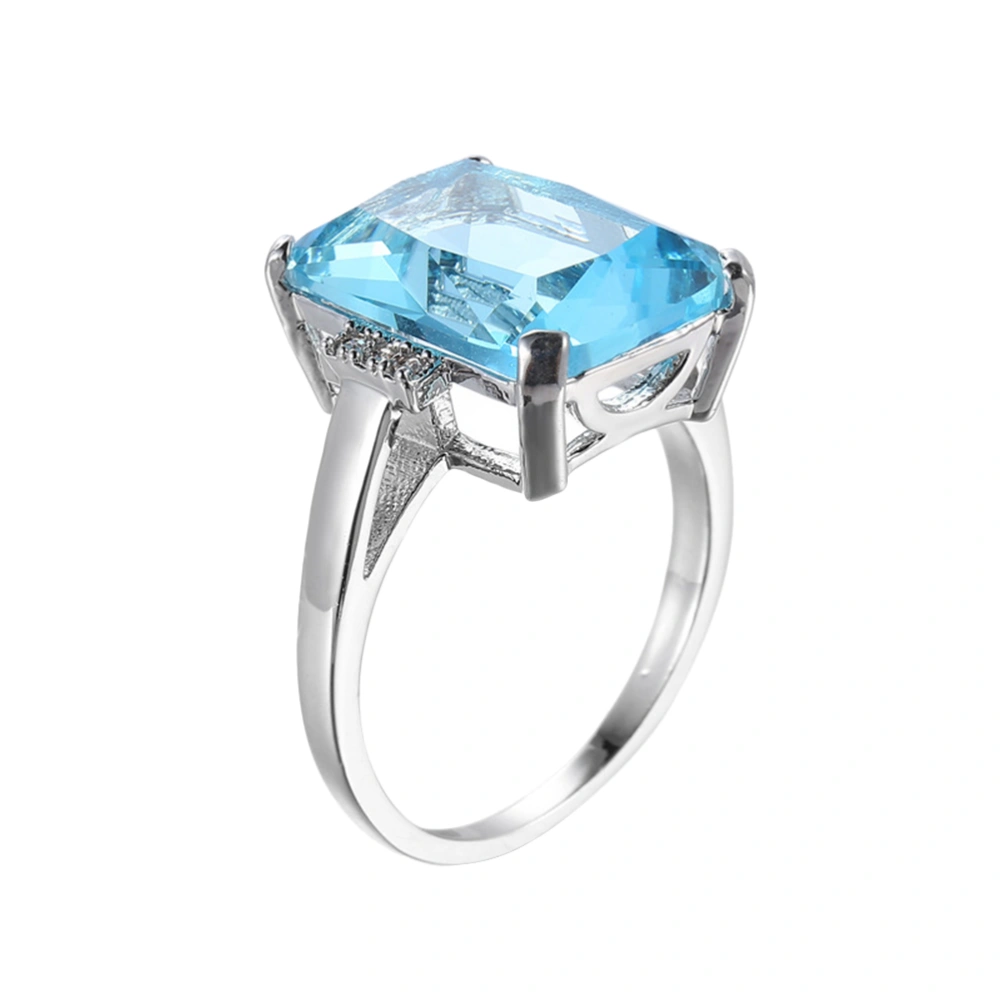 Women Luxury Topaz Ring Light Blue Stone Finger Ring Jewelry for Engagement Wedding (Size 6)