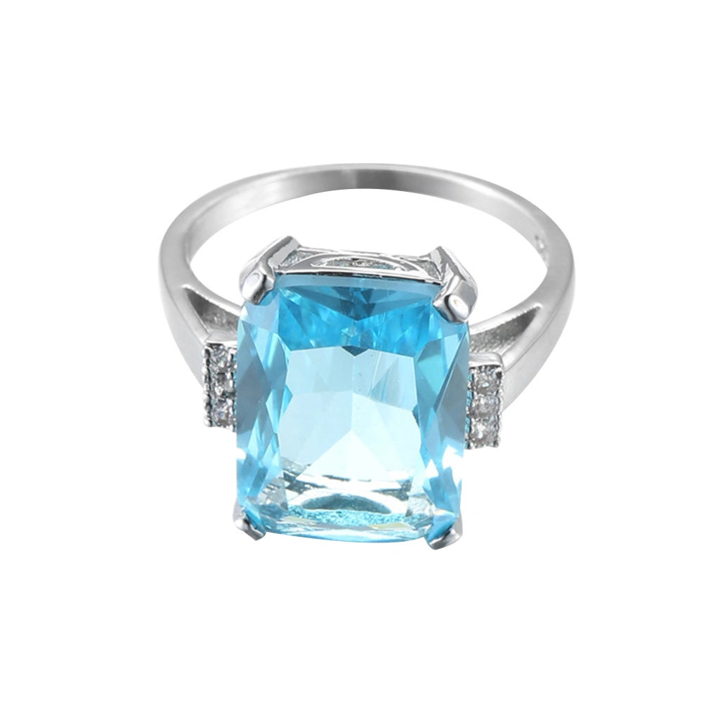 Women Luxury Topaz Ring Light Blue Stone Finger Ring Jewelry for Engagement Wedding (Size 6)