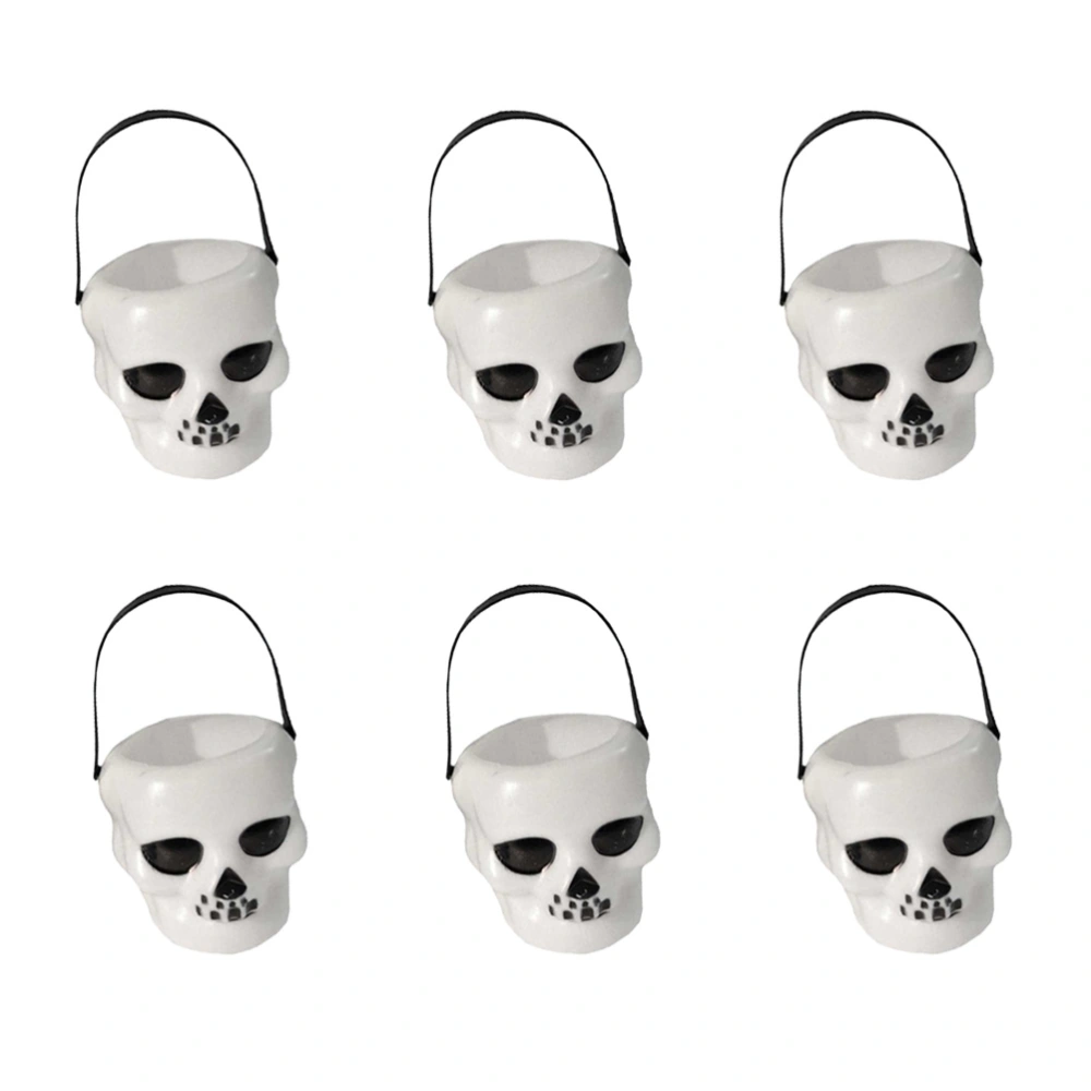 6pcs 6x5.5cm Halloween Candy Bucket Skull Heads Shaped Trick or Treat Candy Pail Holder (White)