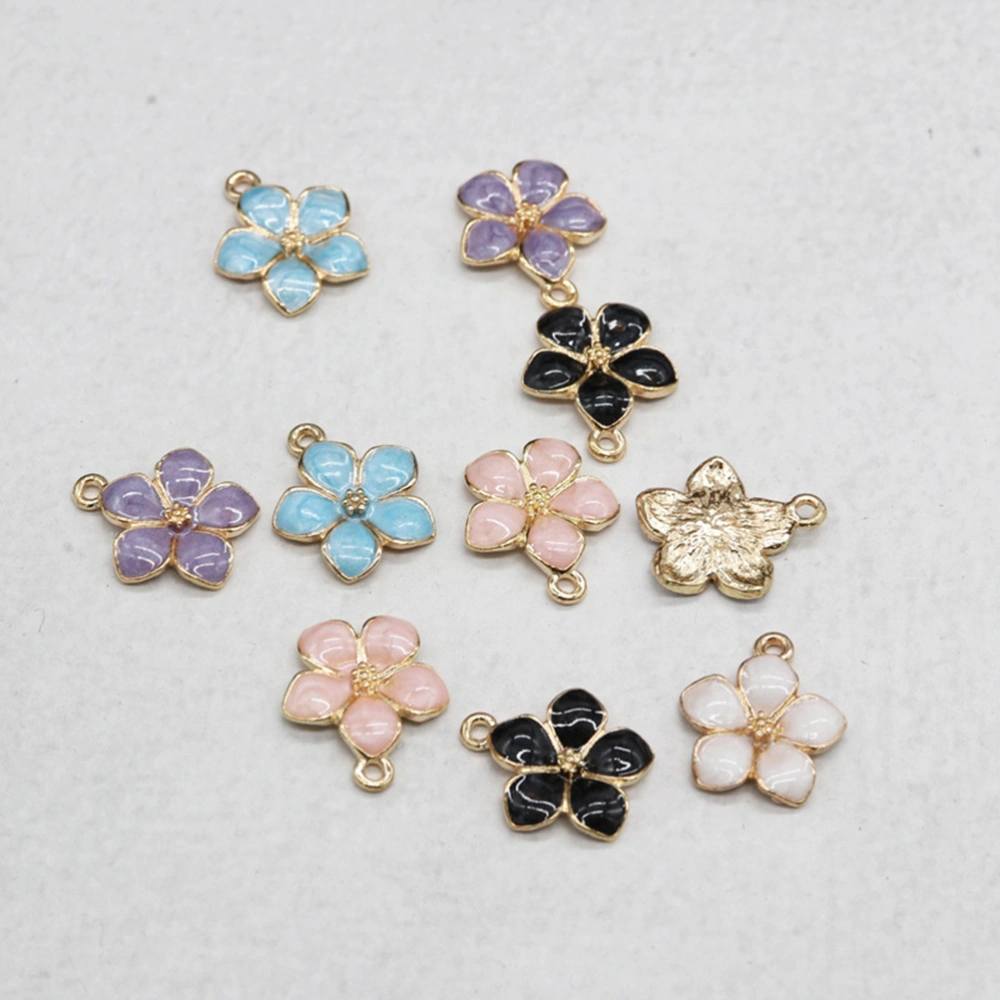 50PCS Mixed Color Enamel Flower Charm for Jewelry Making and Crafting (White, Pink, Blue, Black and Purple)