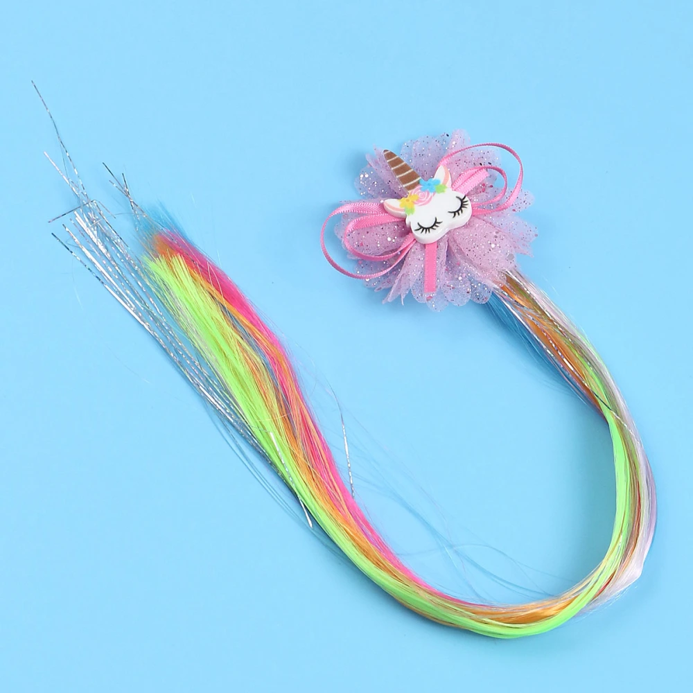 2Pcs Unicorn Shape Mesh Hair Clips Hair Colorful Gradient Fake Hair Tassel Barrette Kids Headdress