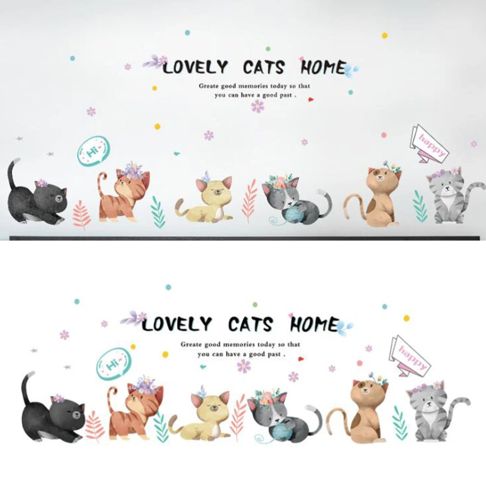 Colorful Cat PVC Removable Wall Paste Mural Art Sticker for Kindergarten Baby Room