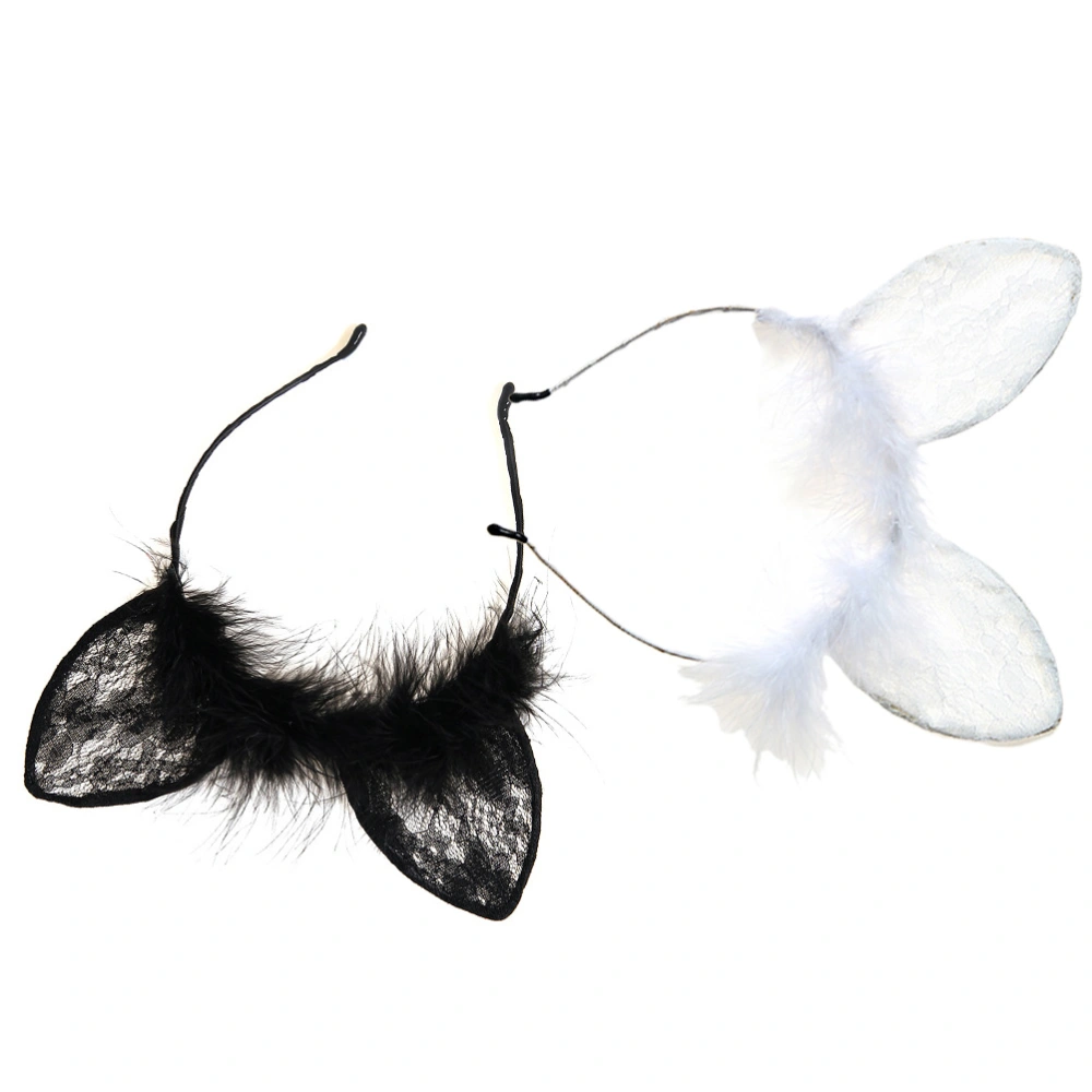 2PCS Sexy Lace Rabbit Ear Headband Decorative Feather Hair Hair Accessories for Cosplay Costume Party