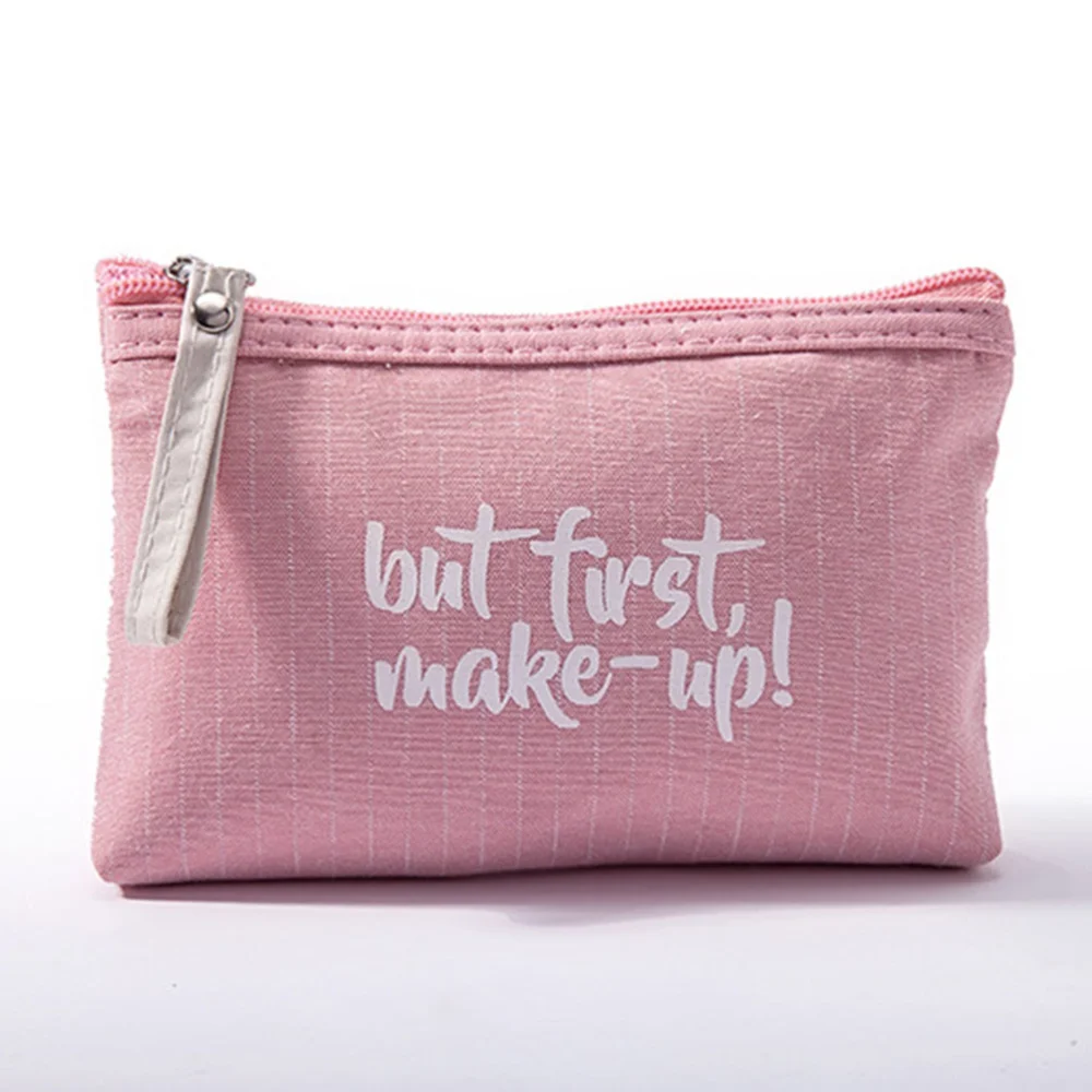 2Pcs English Words Printed Cosmetic Bags Portable Makeup Pouch Cosmetics Toiletries Storage Bag Organizer for Women Female(Pink + Blue)