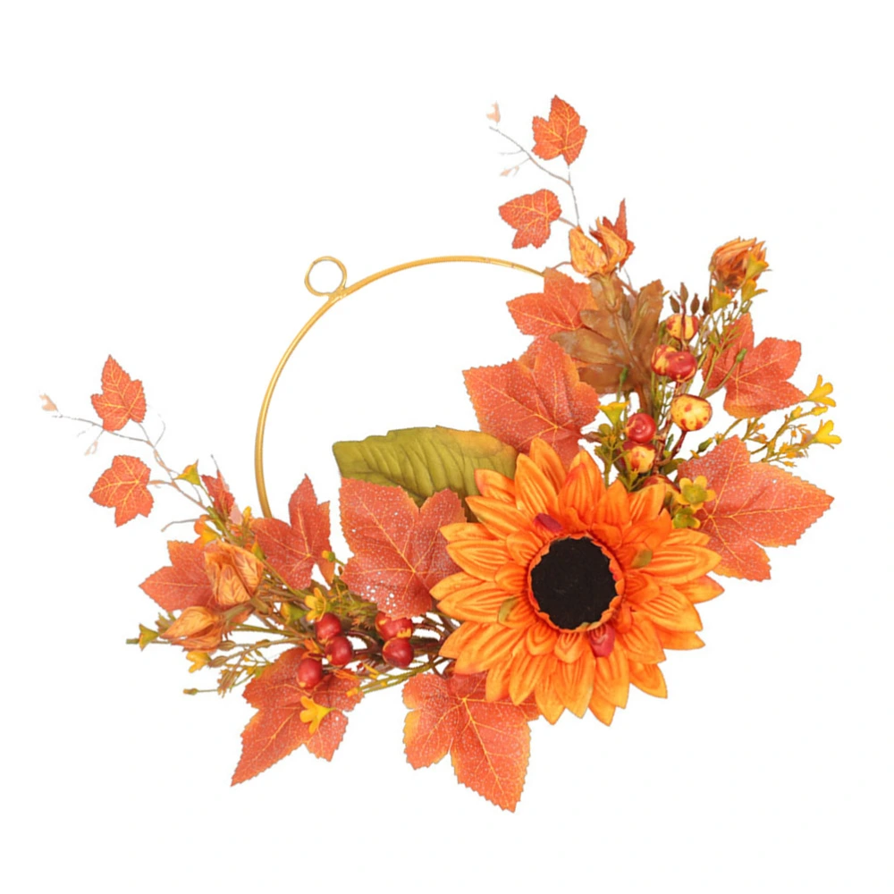 1Pc Adorable Sunflower Wreath Thanksgiving Emulation Garland Chic Wreath Orange