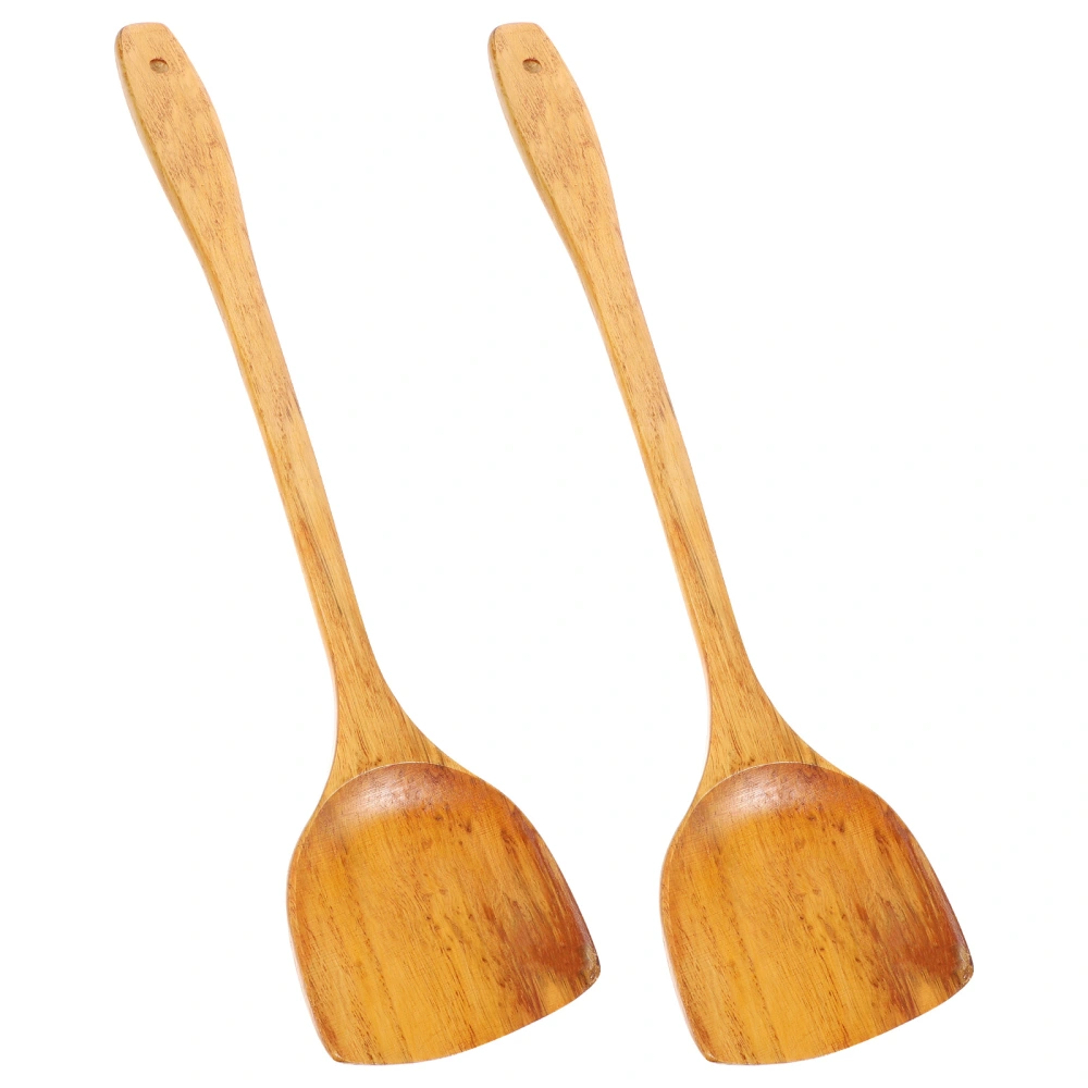 2pcs Wooden Long Handle Spade Anti-scalding Wood Non-Stick Spatula Shovel Kitchen Utensils Accessories