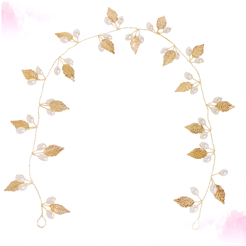 1PC Alloy Leaves Headpiece Pearl Head Band Bridal Hair Accessory Performance Photography Props for Wedding Decoration Bride