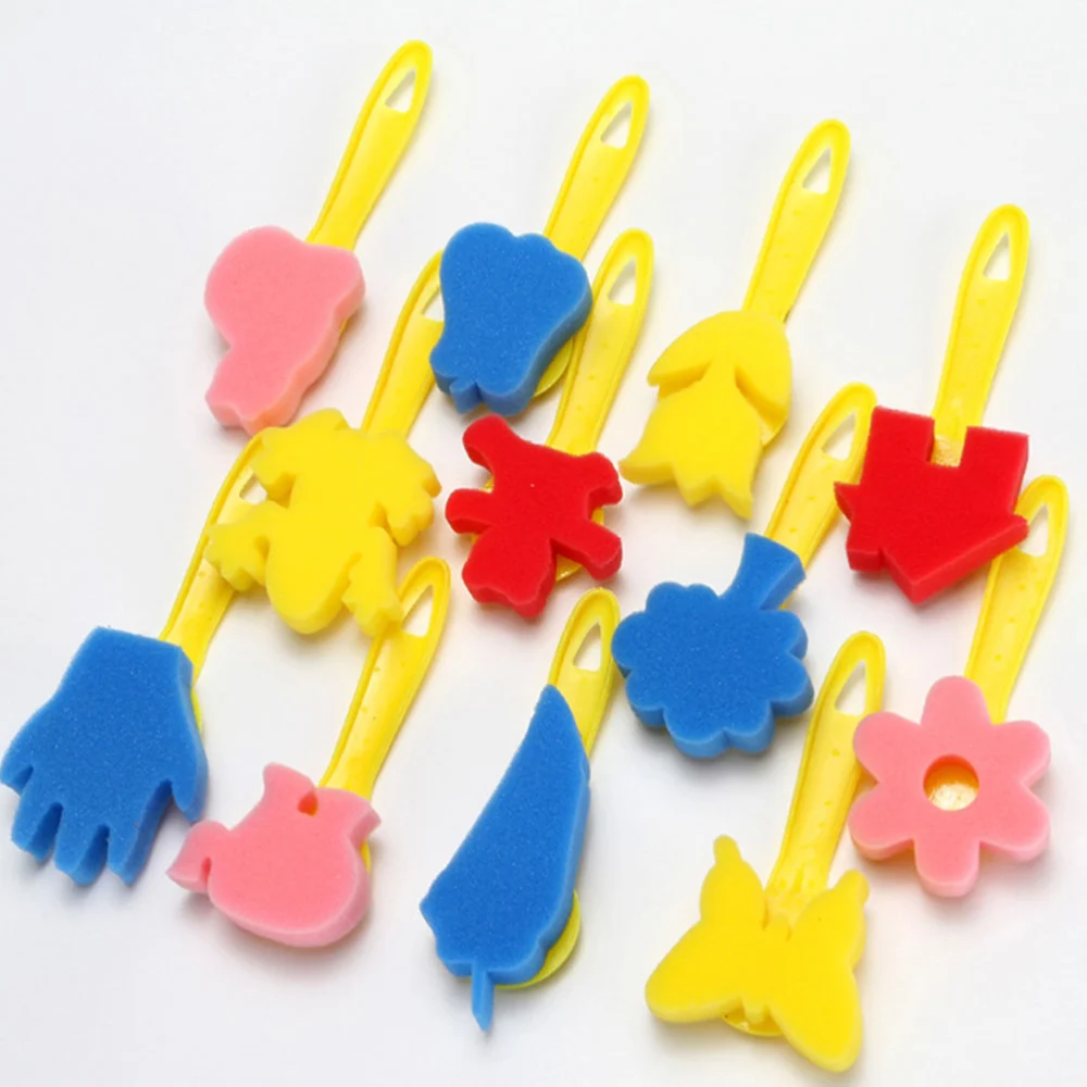 12Pcs/Set DIY Use Sponge Brush Kindergarten Painting Tools Child Graffiti Art Supplies(Random Pattern)