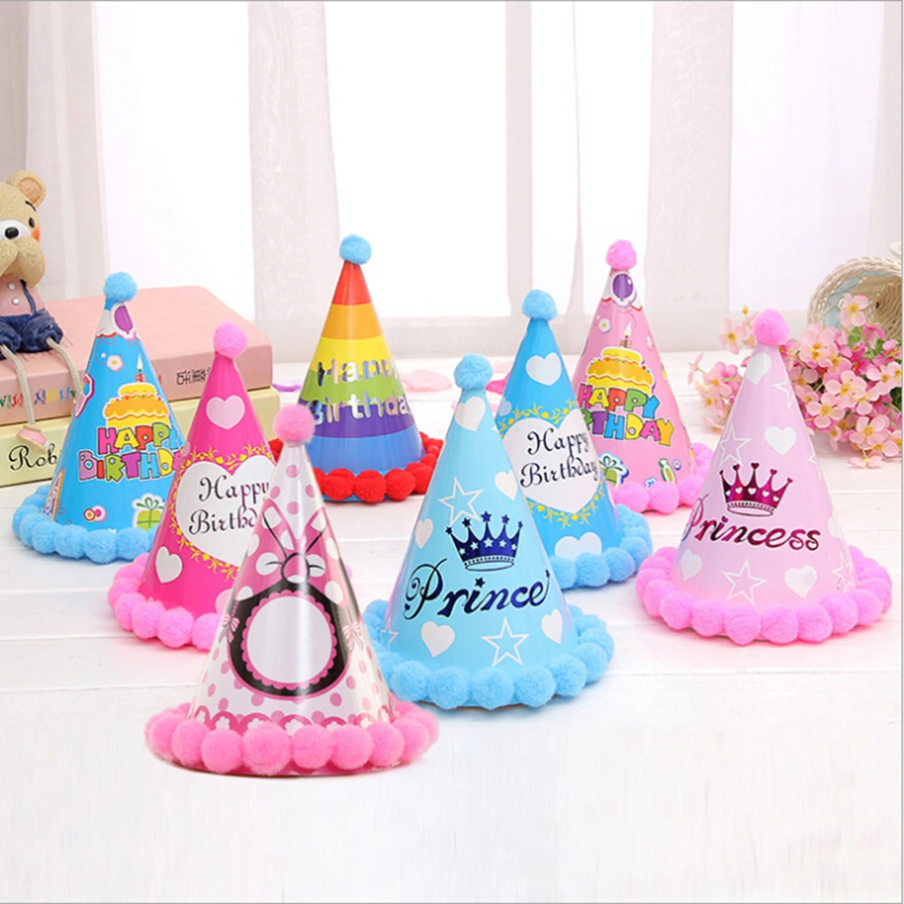 12pcs Cake Birthday Party Cone Hats with Pom Poms for Children (Blue Love Heart)