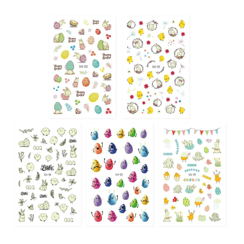 5 Sheets of Easter 3D Nail Art Stickers Unique Luminous Self-adhesive Manicure Decals Waterproof Nail Art Pastes