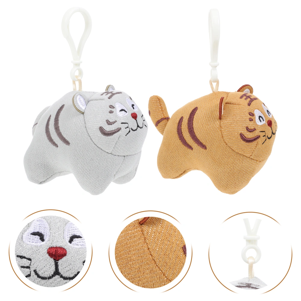 2Pcs Cartoon Plush Mini Tiger Pendant Delicate Bag Keychain Hanging Tiger Decor