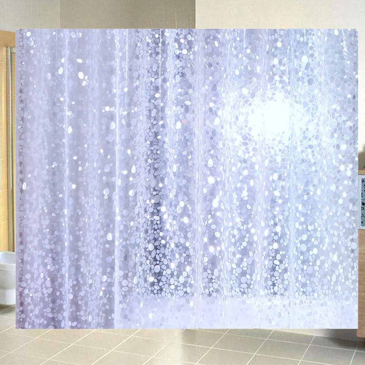 Transparent 3D Pebble Pattern Shower Curtain Waterproof Damp Proof Mildewproof Bath Curtains for Bathroom Home Hotel (80*180cm)