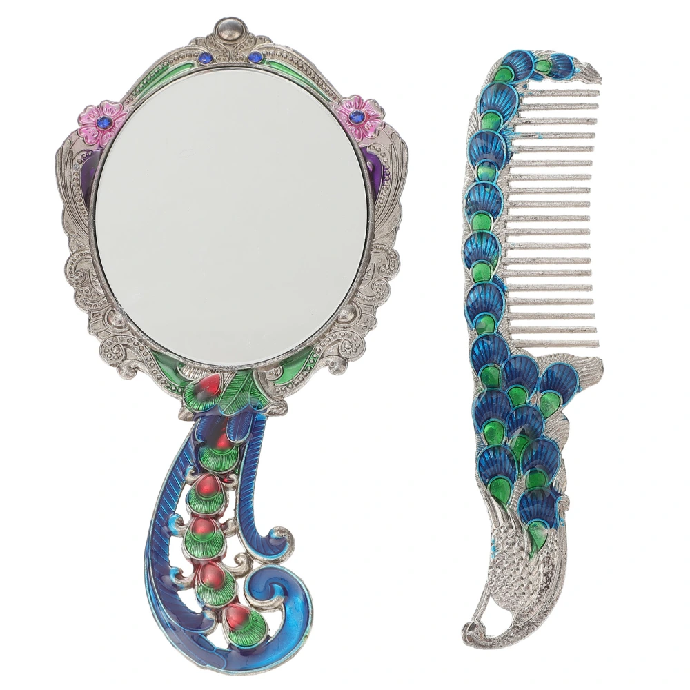 2pcs Vintage Makeup Mirror and Comb Portable  Travel Handheld Vanity Mirror