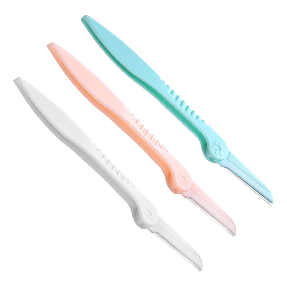 3 Pcs Stainless Steel Eyebrow Razor Precise Eyebrow Trimmer (Orange, Pale Yellow, Blue)