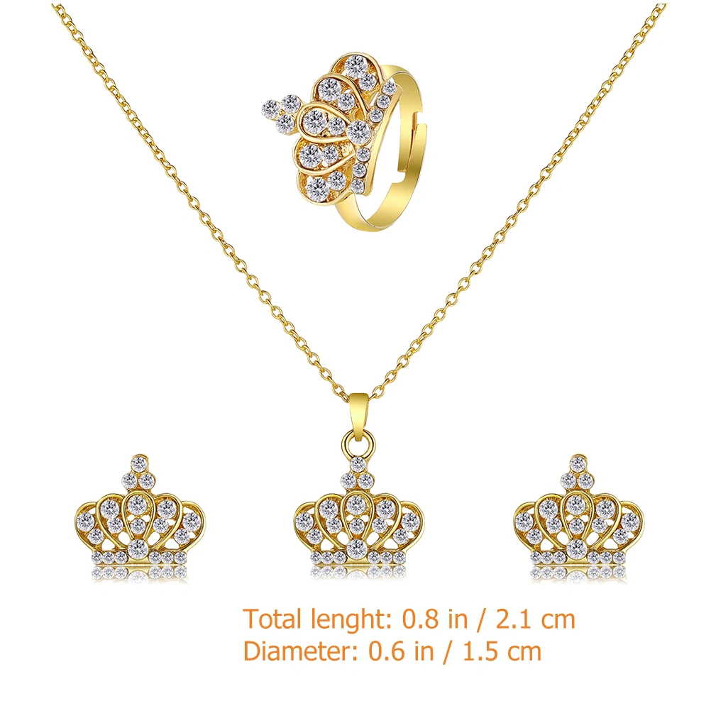 1 Set Wedding Jewelry Set Sparkly Rhinestone Necklace Rings and Earrings Set
