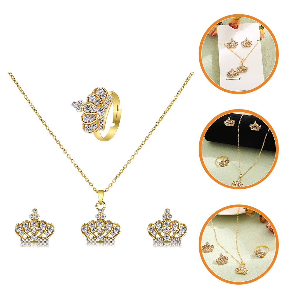 1 Set Wedding Jewelry Set Sparkly Rhinestone Necklace Rings and Earrings Set