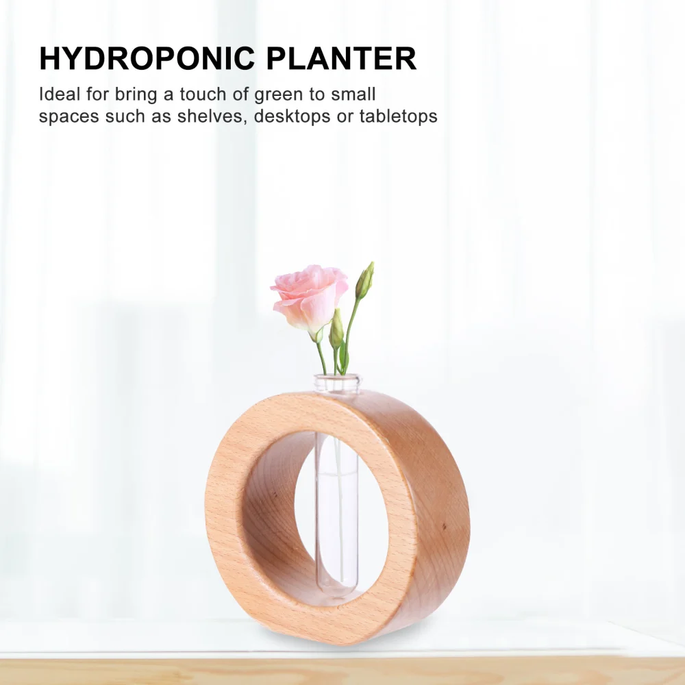 1pc Glass Hydroponic Planter Vase with Wooden Stand Desktop Glass Planter