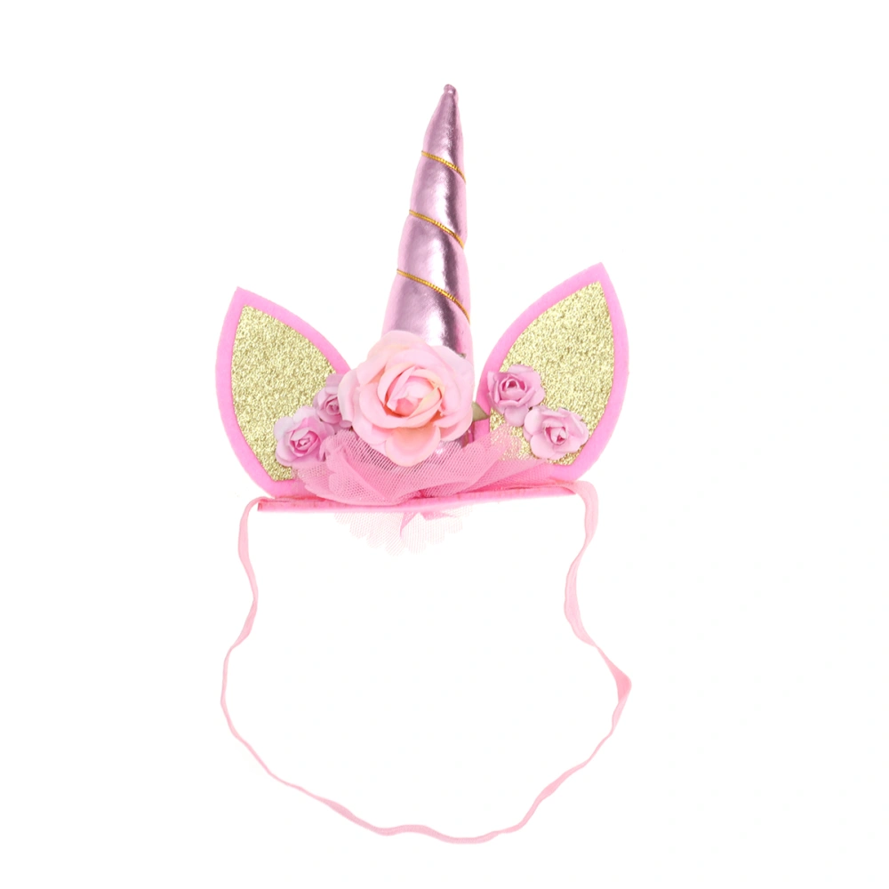 Children Unicorn Headband Hair Flowers Headdress Headpiece for Party Decoration (Pink)