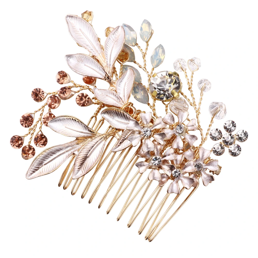 1pc Bride Comb Decorative Elegant Alloy Rhinestone Inlaid Flower Insert Comb for Wedding