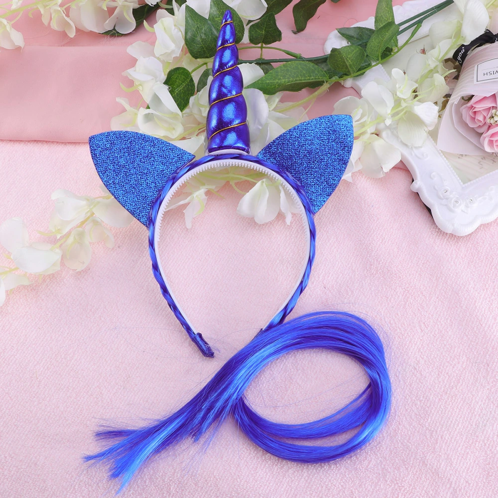 Unicorn Shaped Novelty Costume Wig Headband Hair Accessory for Party Costume Favors Decoration(Blue)