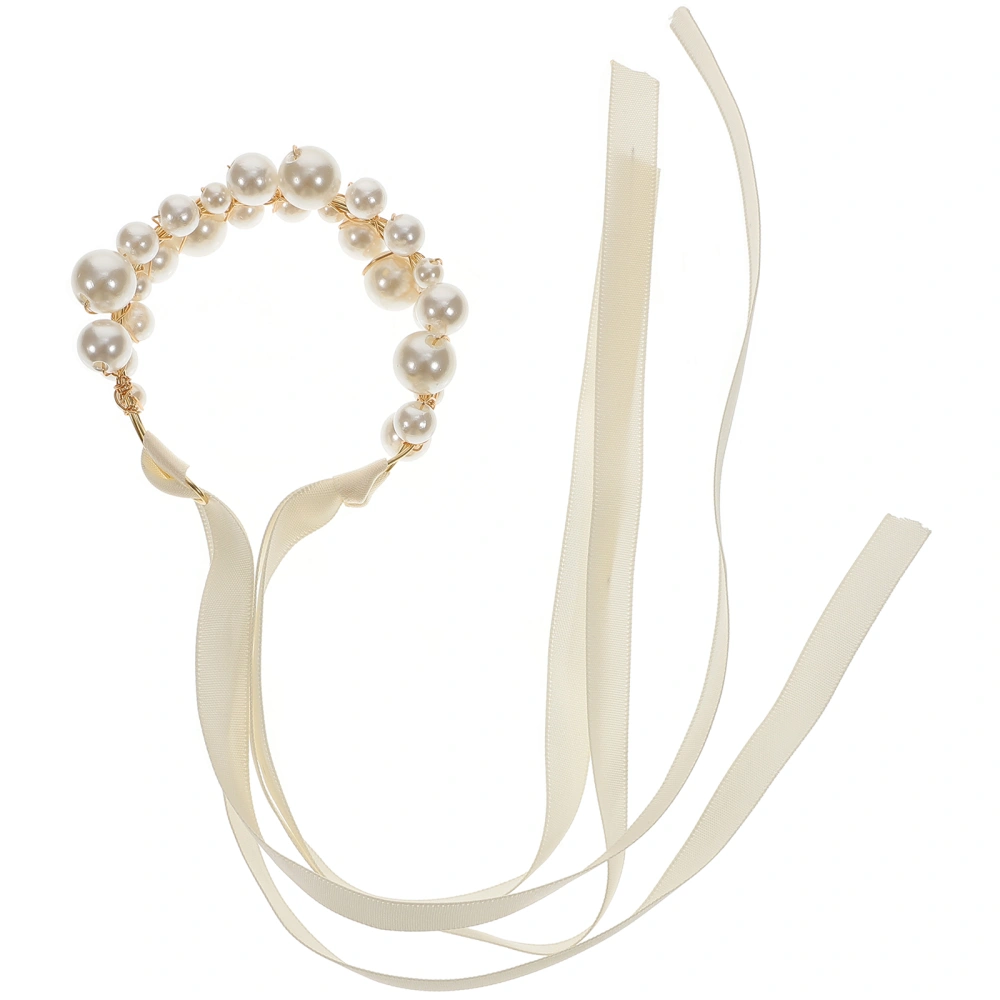 Pearl Wrist Corsage Simplicity Wristlet Band Bracelet With Ribbon for Women Bridesmaid