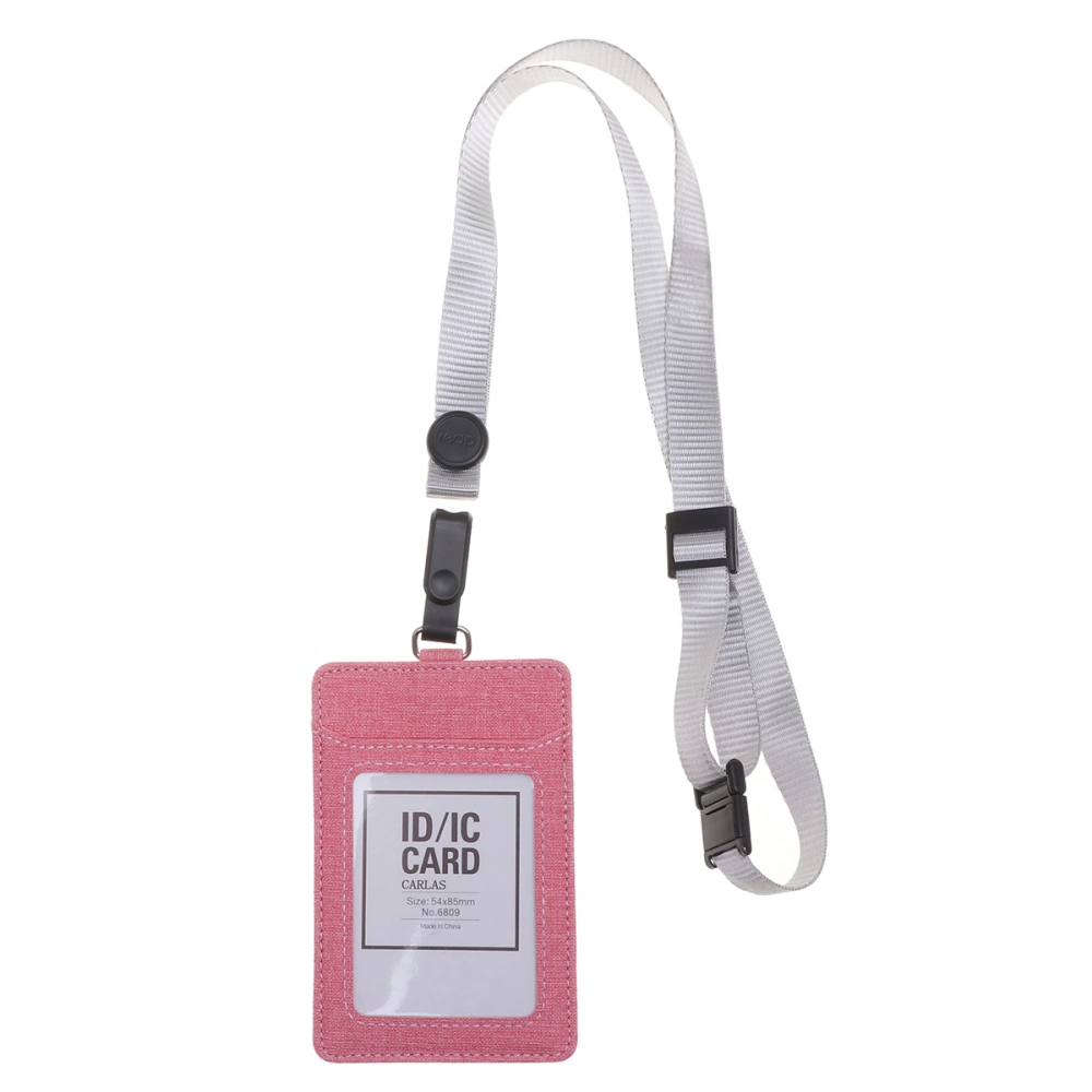 Cloth Badge Holder Detachable ID Holders with Neck Strap for Business Daily Use Students (Vertical Version, Pink+Grey)