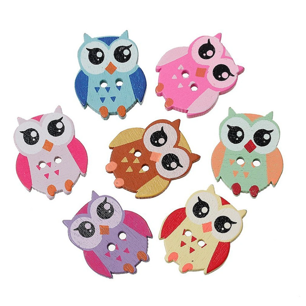 100pcs Owl Shape 2 Holes Wooden Buttons Sewing Button Kid's Scrapbooking DIY Craft Wedding Decoration (Random Color)