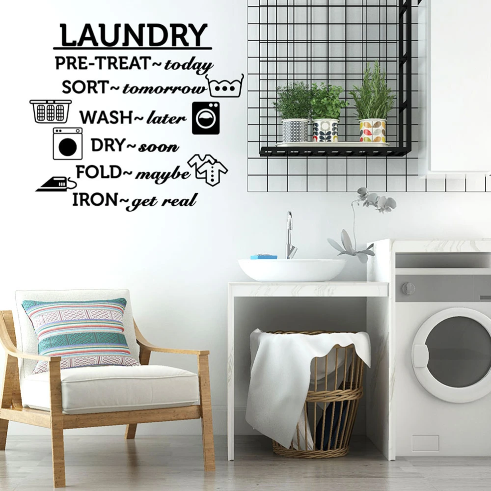 Laundry Words PVC Removable Wall Paste Mural Art Sticker for Bedroom Living Room