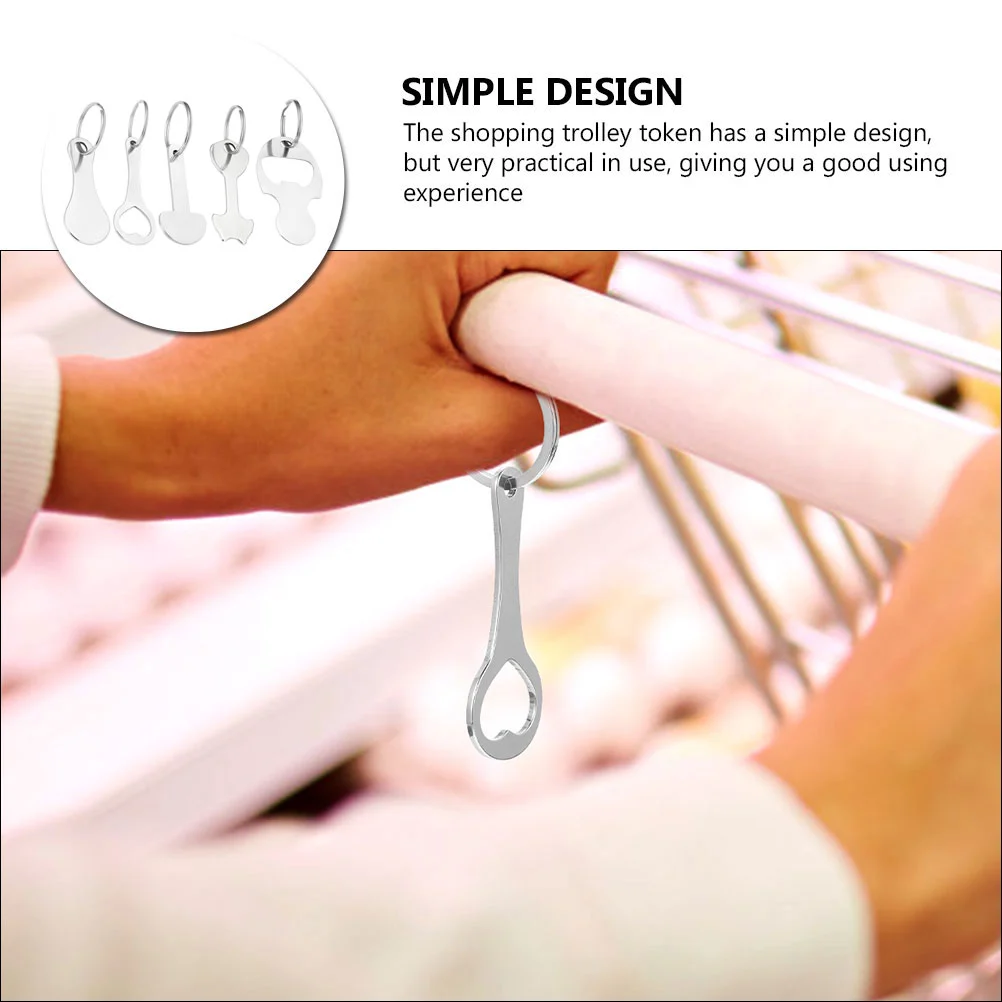 5pcs Trolley Tokens Key Ring Metal Small Tokens Shopping Cart Tokens Portable Cart Tokens