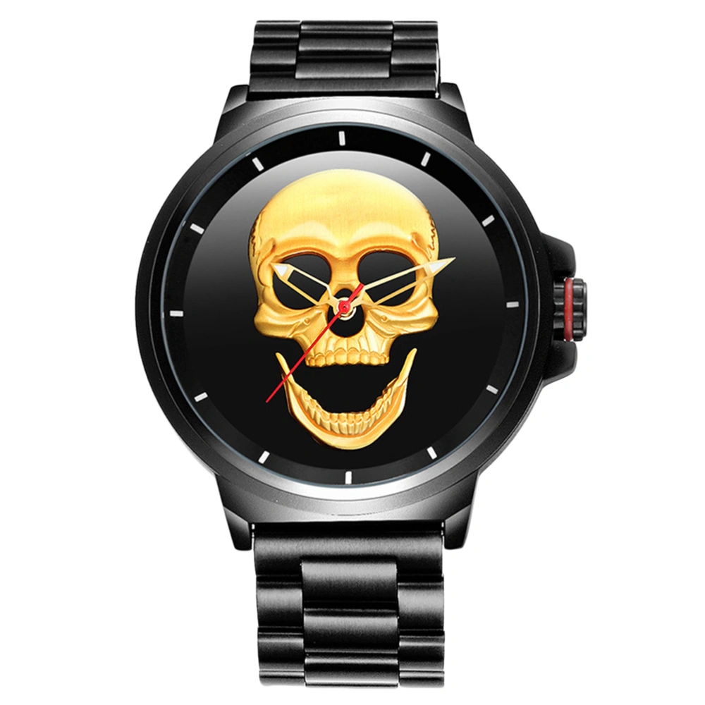 Creative 3D Skull Men's Watch Cool Luxury Casual Vintage Quartz Wristwatch (Black Shell Golden Surface)