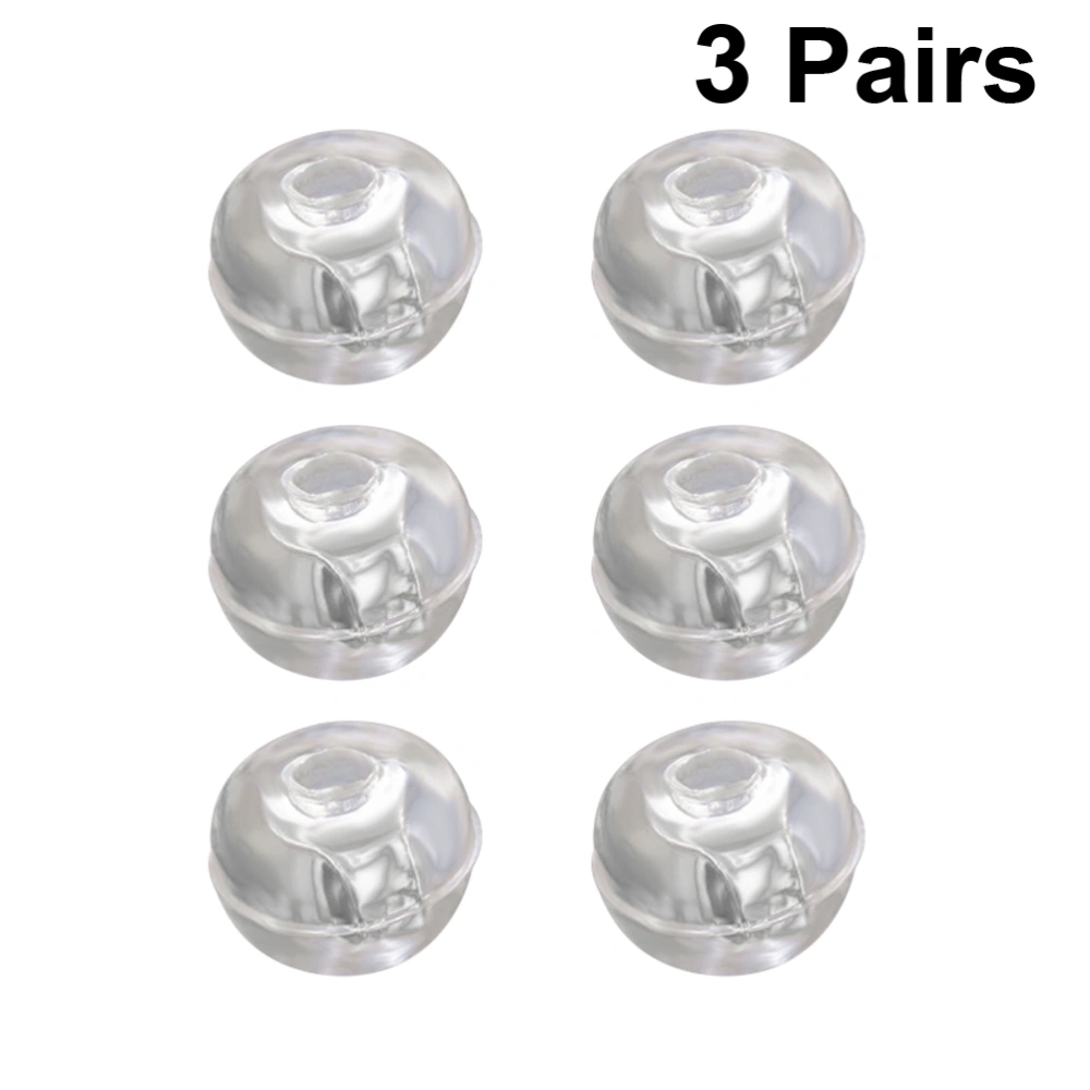 3 Pairs Ball Shape Earring Plugs Silicone Ear Backs Stoppers Ear Stud DIY Earring Accessories Silver