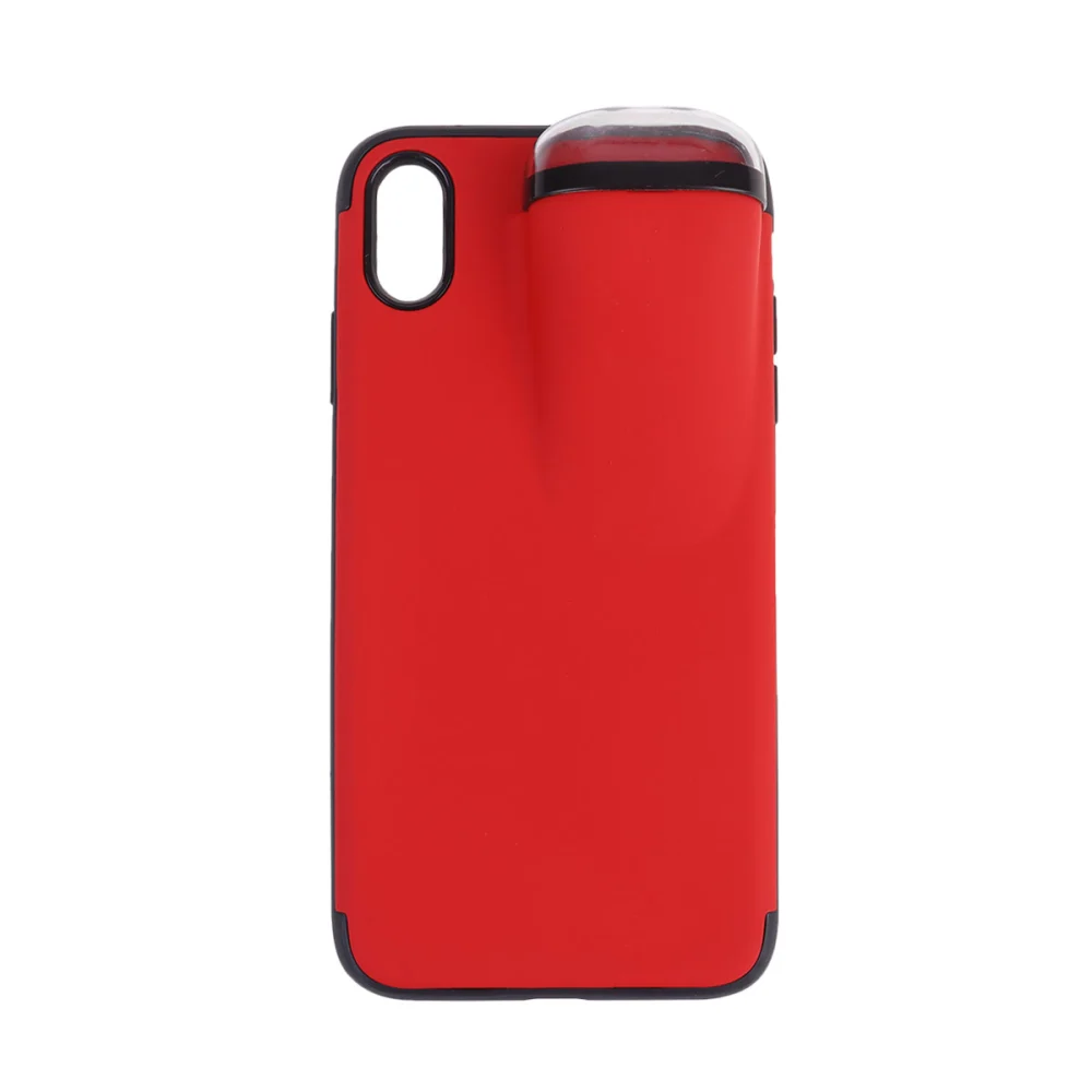 2 in 1 Phone Case and Earphone Protective Cover TPU Protective Shell Compatible for iPhone X/XS and (Red)