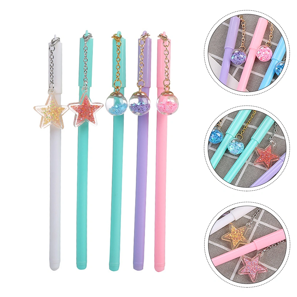 5pcs Cartoon Pen Plastic Ink Pen Stationery with Pendant(Random Style)