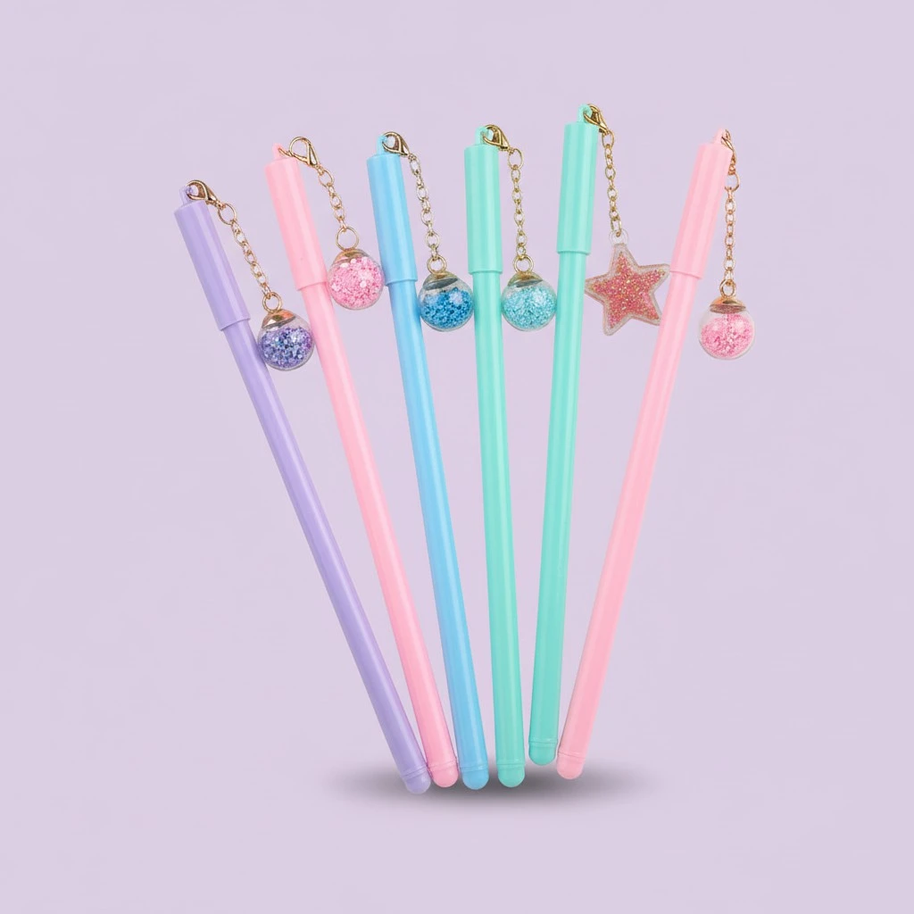 5pcs Cartoon Pen Plastic Ink Pen Stationery with Pendant(Random Style)