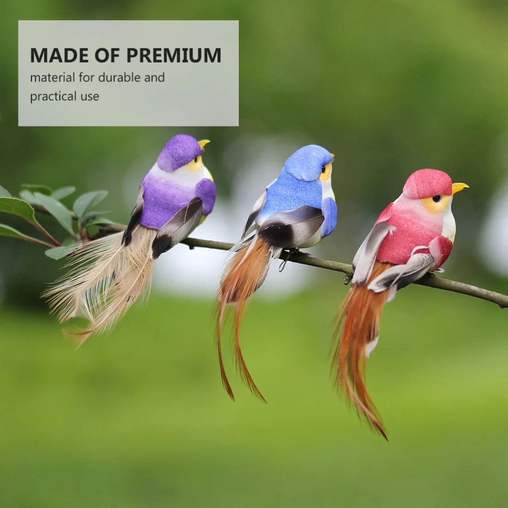 6Pcs Creative Bird with Simulation Feather Party Bird Shaped Decor Random Color