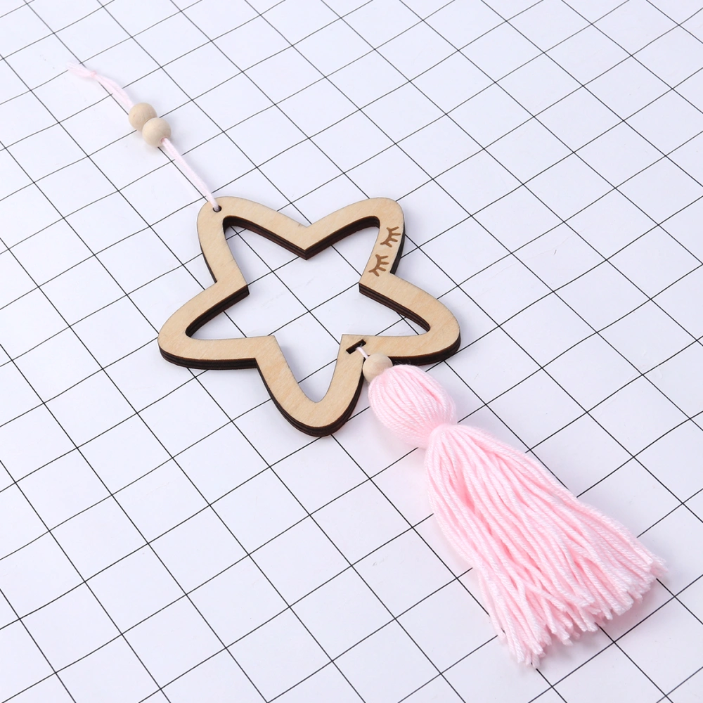 Lovely Wall Hanging Nordic Style Fringed Bead Pendant Hollow Star Children Room Adornment Decorative Hanging Tag(Light Pink)