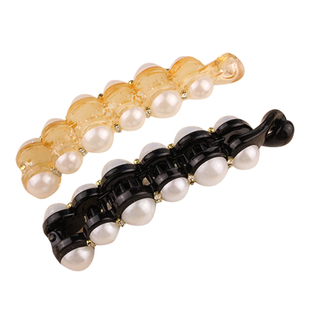 2PCS Per Set Pearl Decor Banana Shape Clip Vertical Clip Horsetail Women Hair Clip